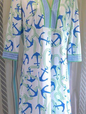 "Gretchen Scott" Split Neck DRESS "Anchors Away" Woman Sz S (Sz 6)
